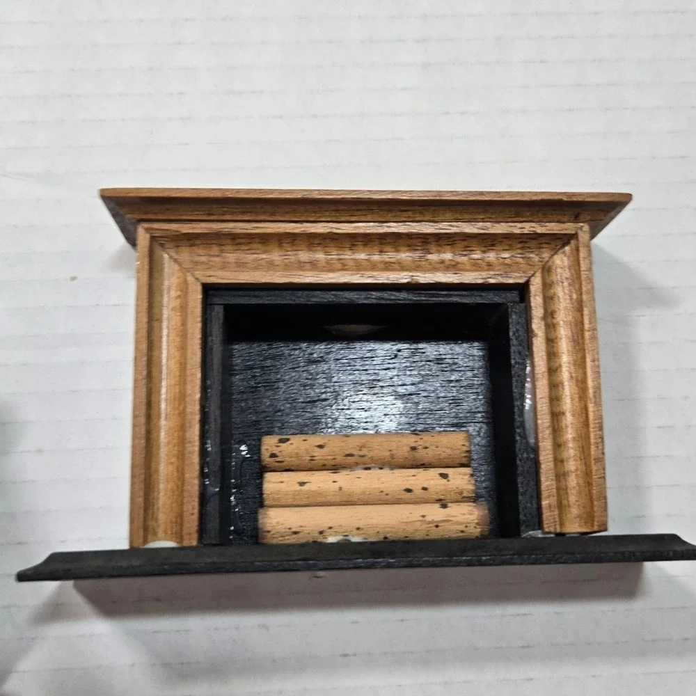 Vintage Dollhouse Miniature Living Room Set Green Velvet Chair Fireplace Table